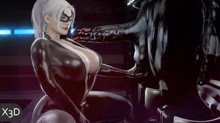 Animación 3D gato negro contra Venom