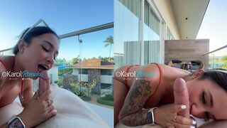 Big ass loves anal on the balcony of a resort while people watch her