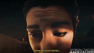Animación 3D. Lara Croft estudia la cultura de la tribu. Subtitulos. Español
