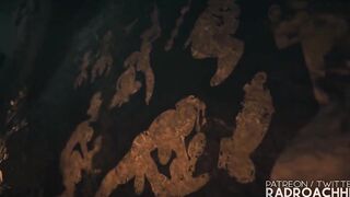 Animación 3D. Lara Croft estudia la cultura de la tribu . subtitulos, Español