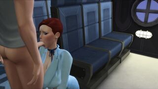 Animación 3D. Azafata y piloto TRANS follan al pasajero