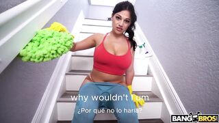 pretty young lady arrives to do cleaning